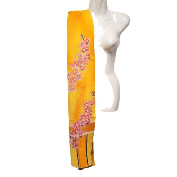 Handmade Handpainted  Pure Silk Chiffon Scarf Floral Rectangular Long Scarf - Picture 9 of 9